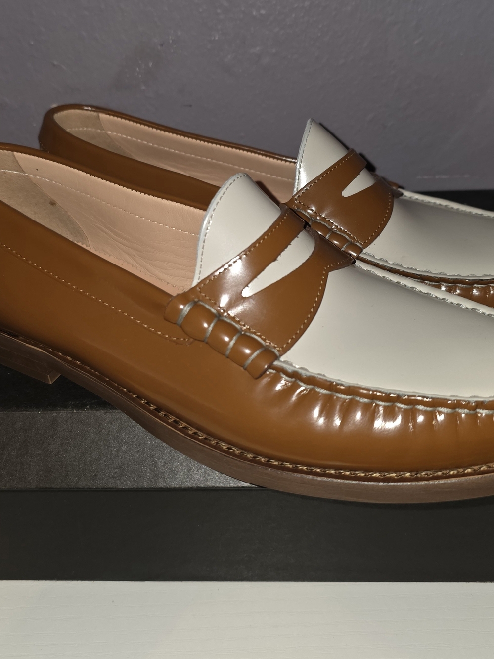 J. Crew Two-Tone Penny Loafers in Brown and Cream WOMENS - Picture 4 of 6